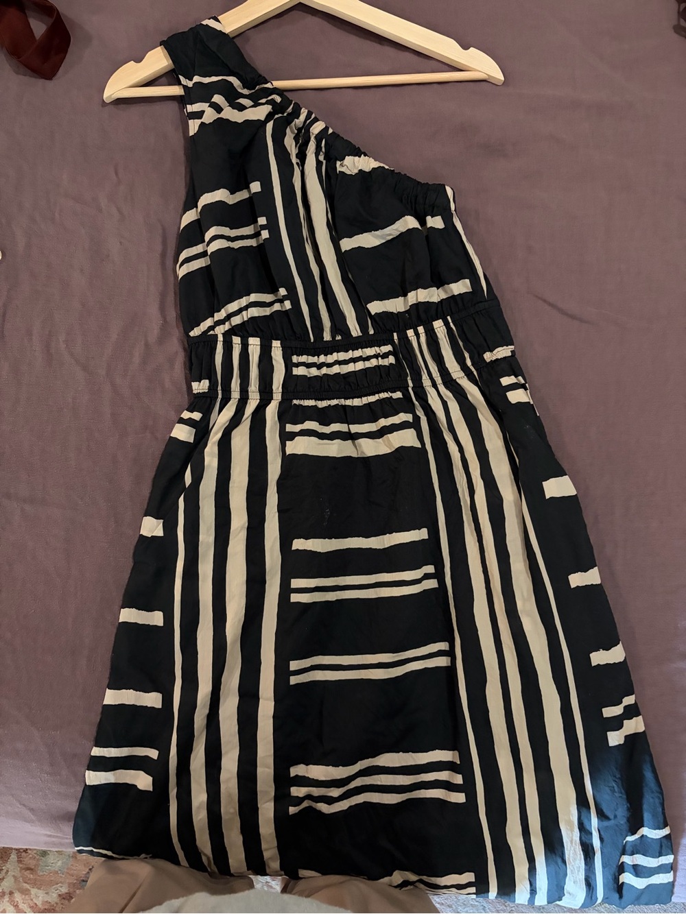 Rails Black and Cream One-Shoulder Striped Midi Dress
